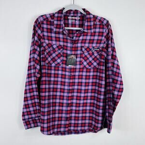 Wolverine Size Large Plaid Flannel Long Sleeve Button Shirt Red 100% Cotton